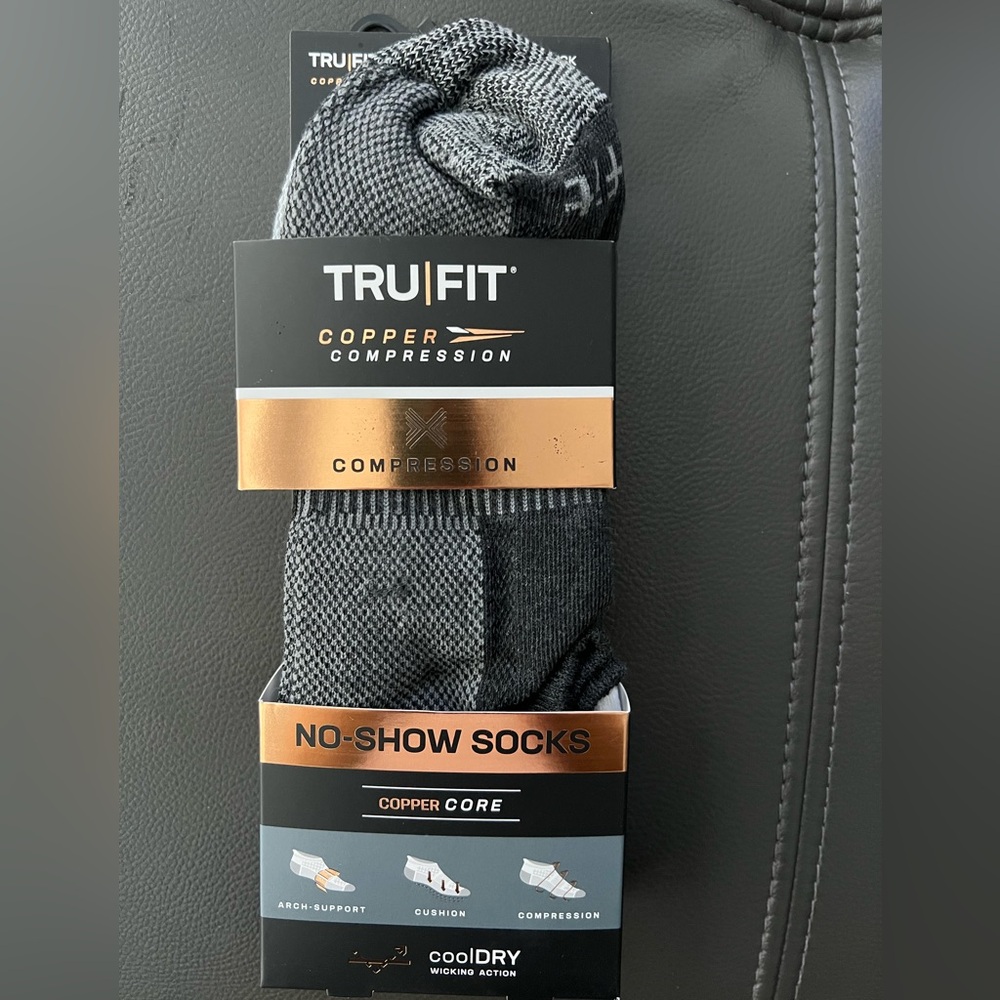 🆕COPPER CORE COMPRESSION TRU FIT Mens 3 PAIRS NO SHOW Socks Shoe Size 6-12 NWT